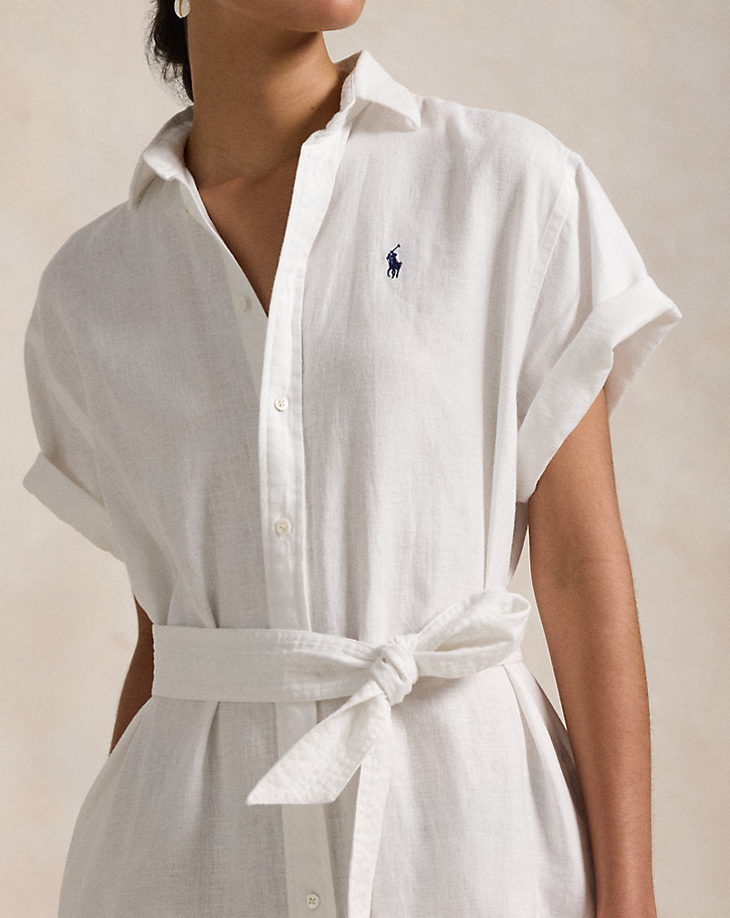 Linen Short-Sleeve Shirtdress White