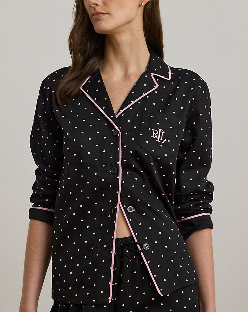 Polka-Dot Cotton-Blend Sateen Sleep Set Black Dot