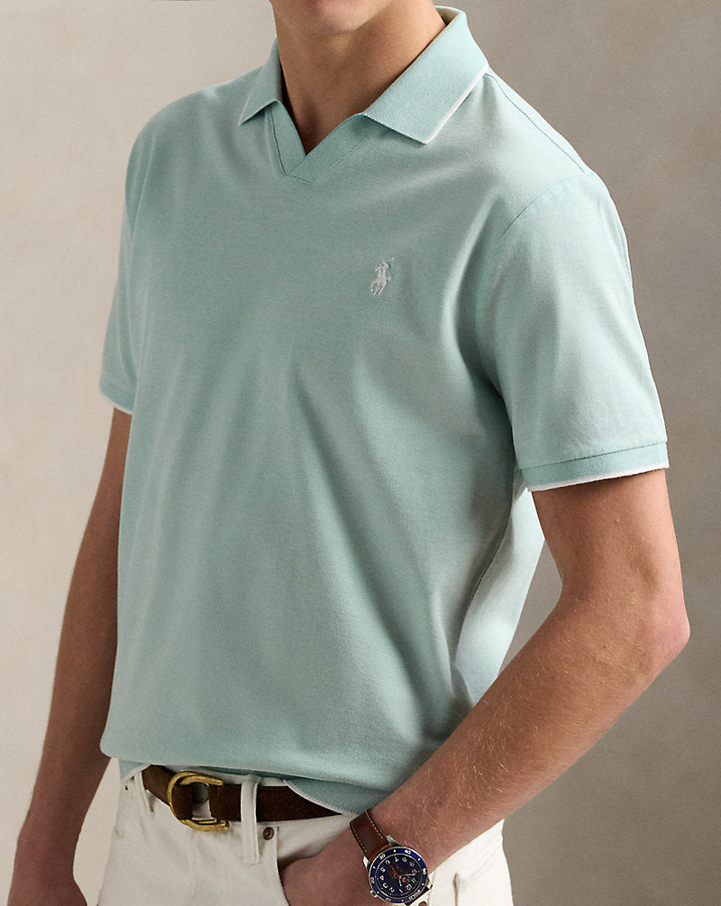Jacquard Mesh Polo Shirt Celadon/White