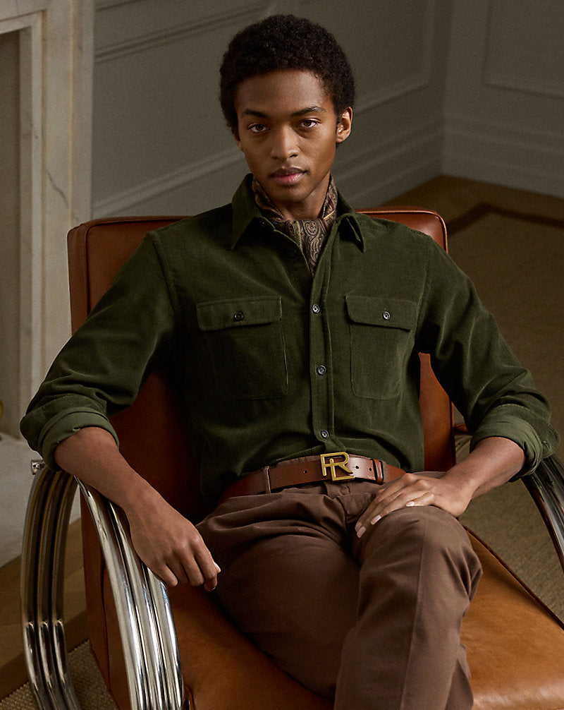 Cotton-Cashmere Corduroy Shirt Forest Night