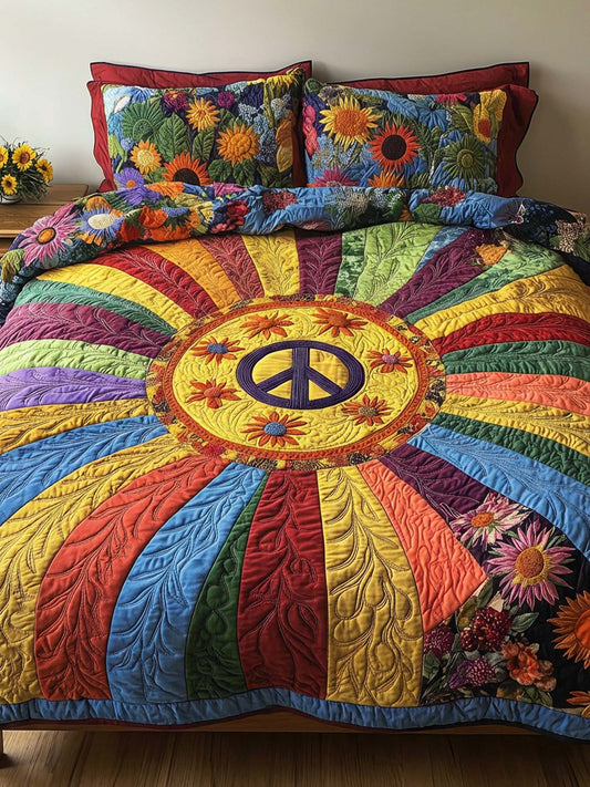 Peace Flower 3- Piece Quilted Bedding Set