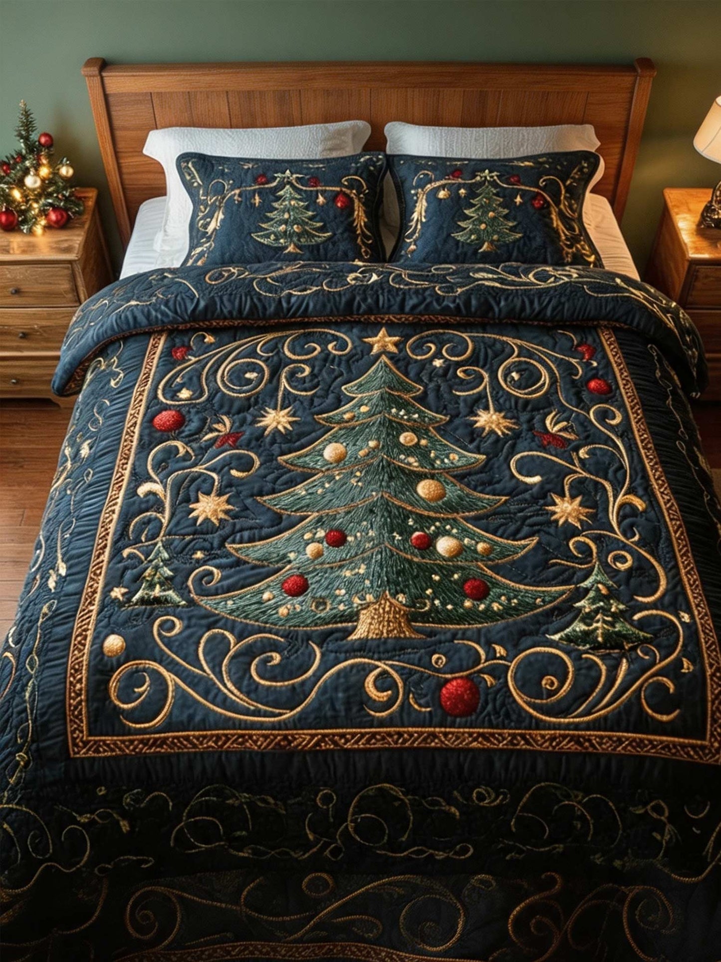 Winter Wonderland Pines Quilted Bedding Set