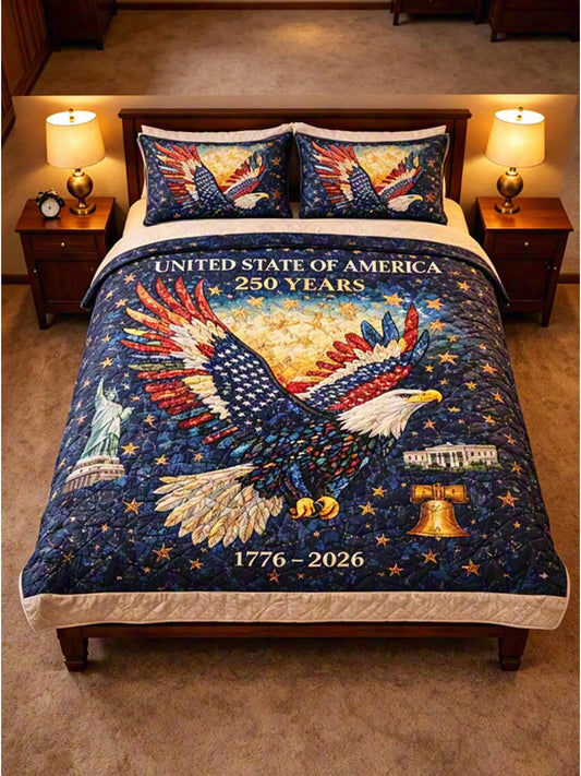 250th Anniversary Quilt Bedding Set-Three-Piece Quilted Bedding Set