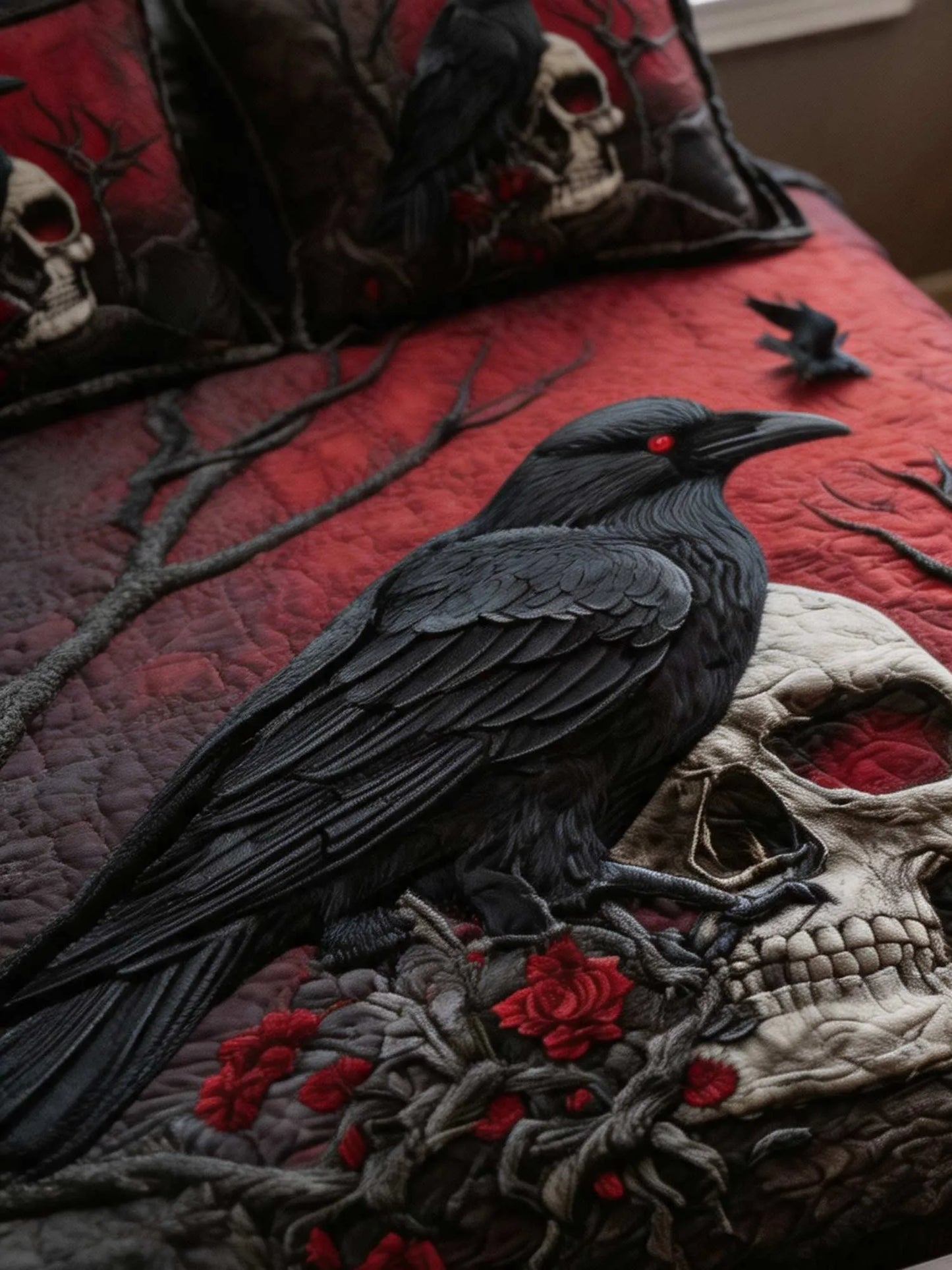 Crimson Raven 3‐Piece Quilted Bedding Set