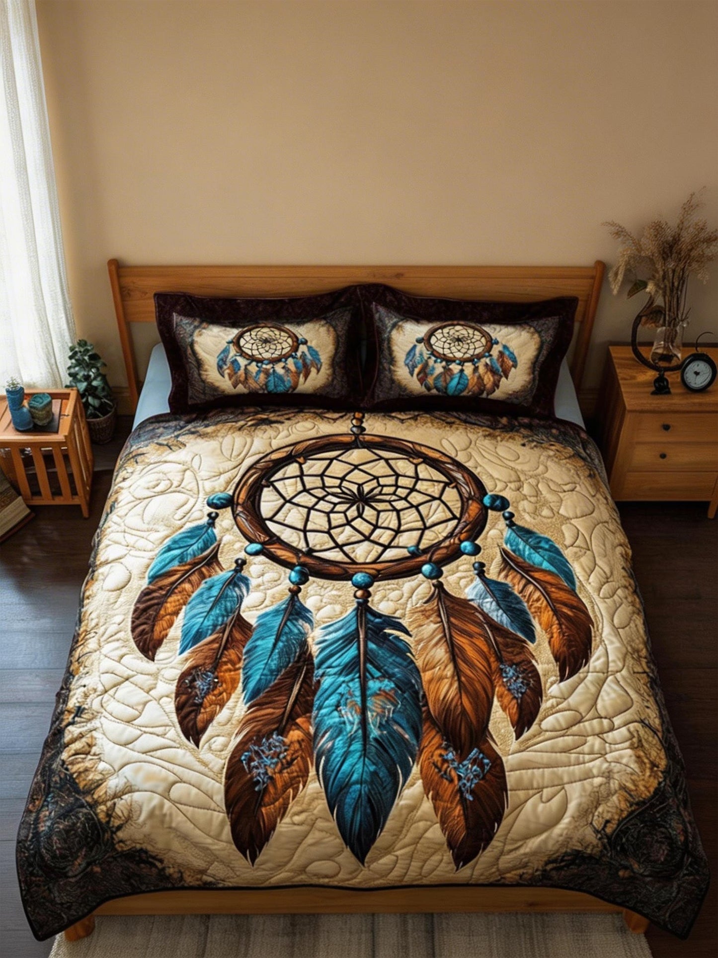 Feathered Nightfall Three-Piece Quilted Bedding Set