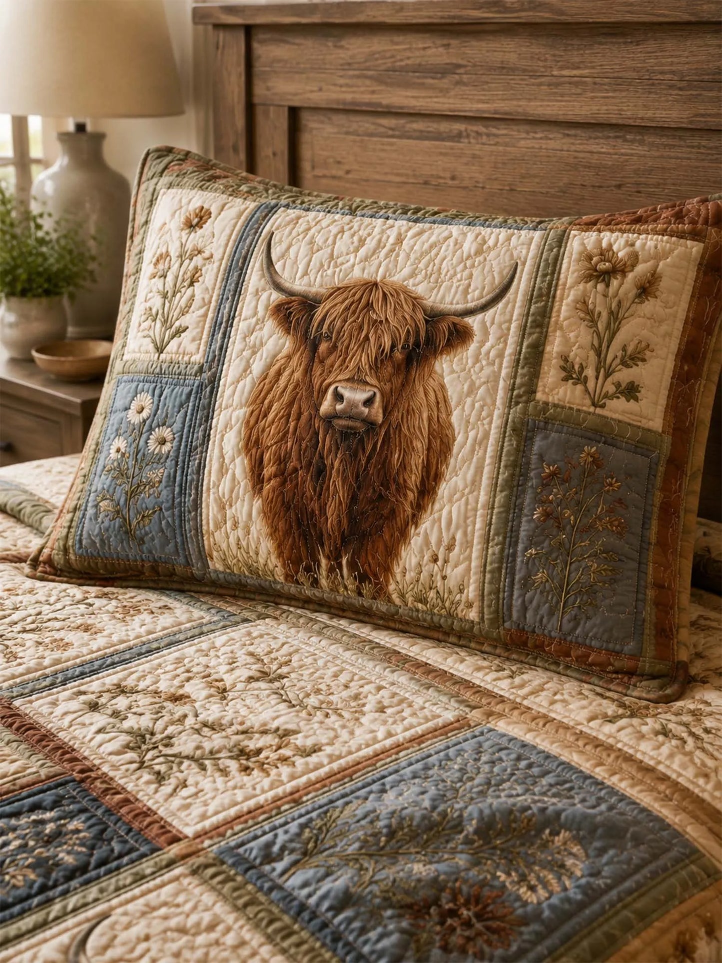 Highland Cow Quilted 3-Piece Bedding Set – Classic Americana Quilted Bedding With Matching Pillow Shams