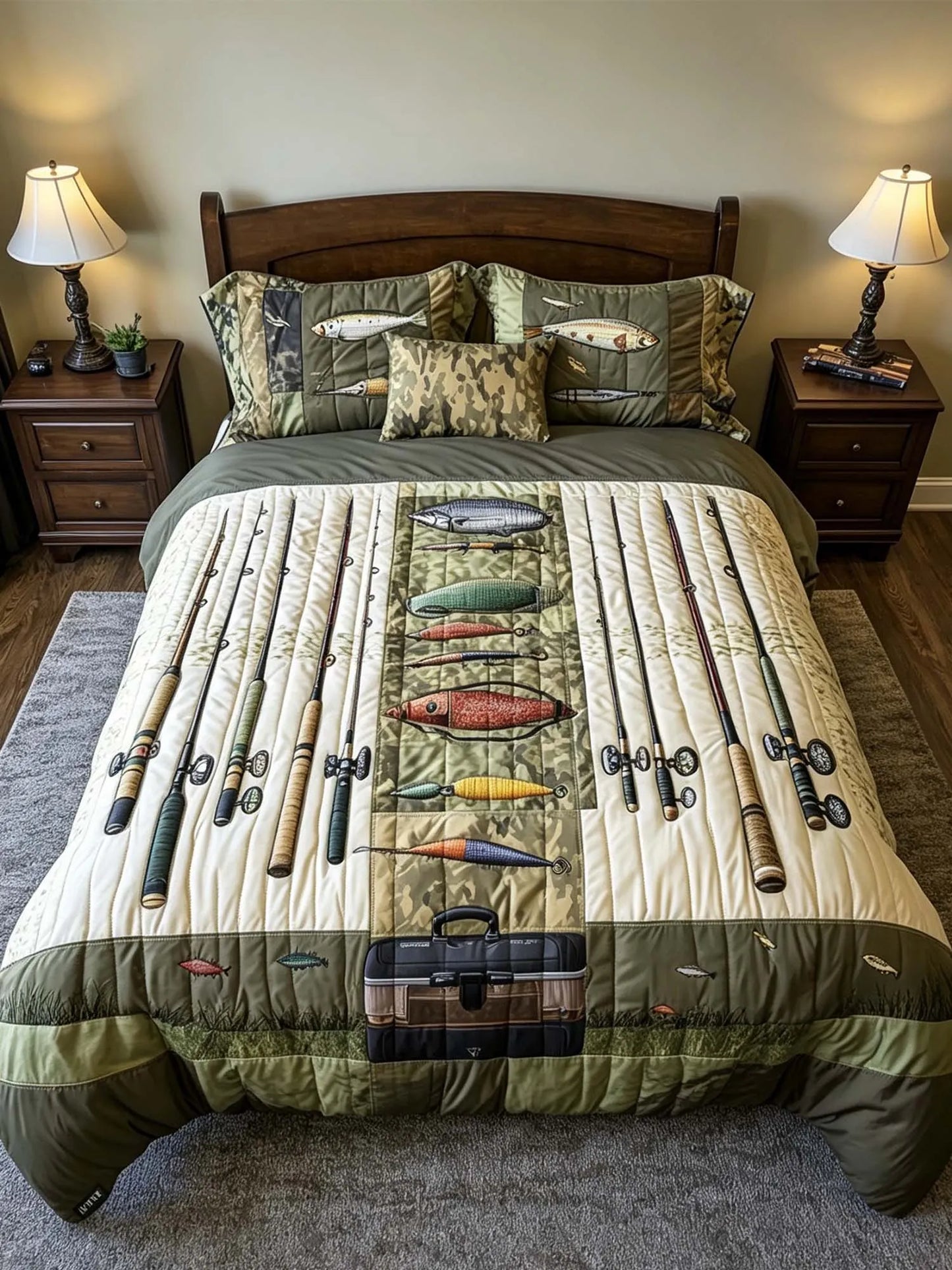 Fishing 3-Piece Quilted Bedding Set