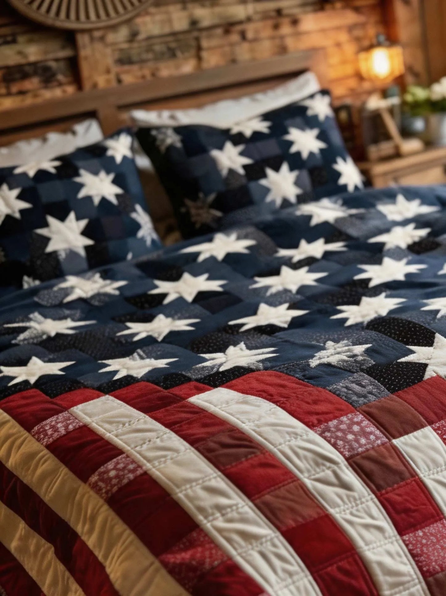Freedom Star Pattern 3‐Piece Quilted Bedding Set