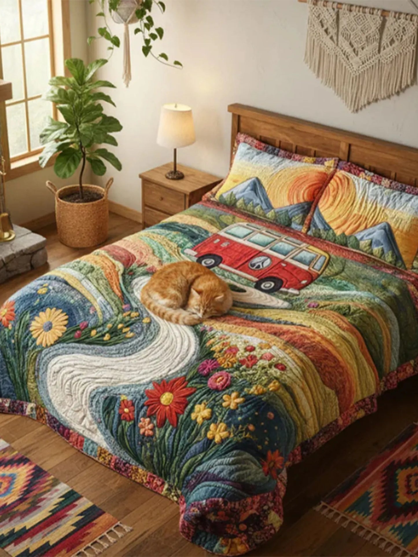 Vintage Wanderlust 3-Piece Quilted Bedding Set