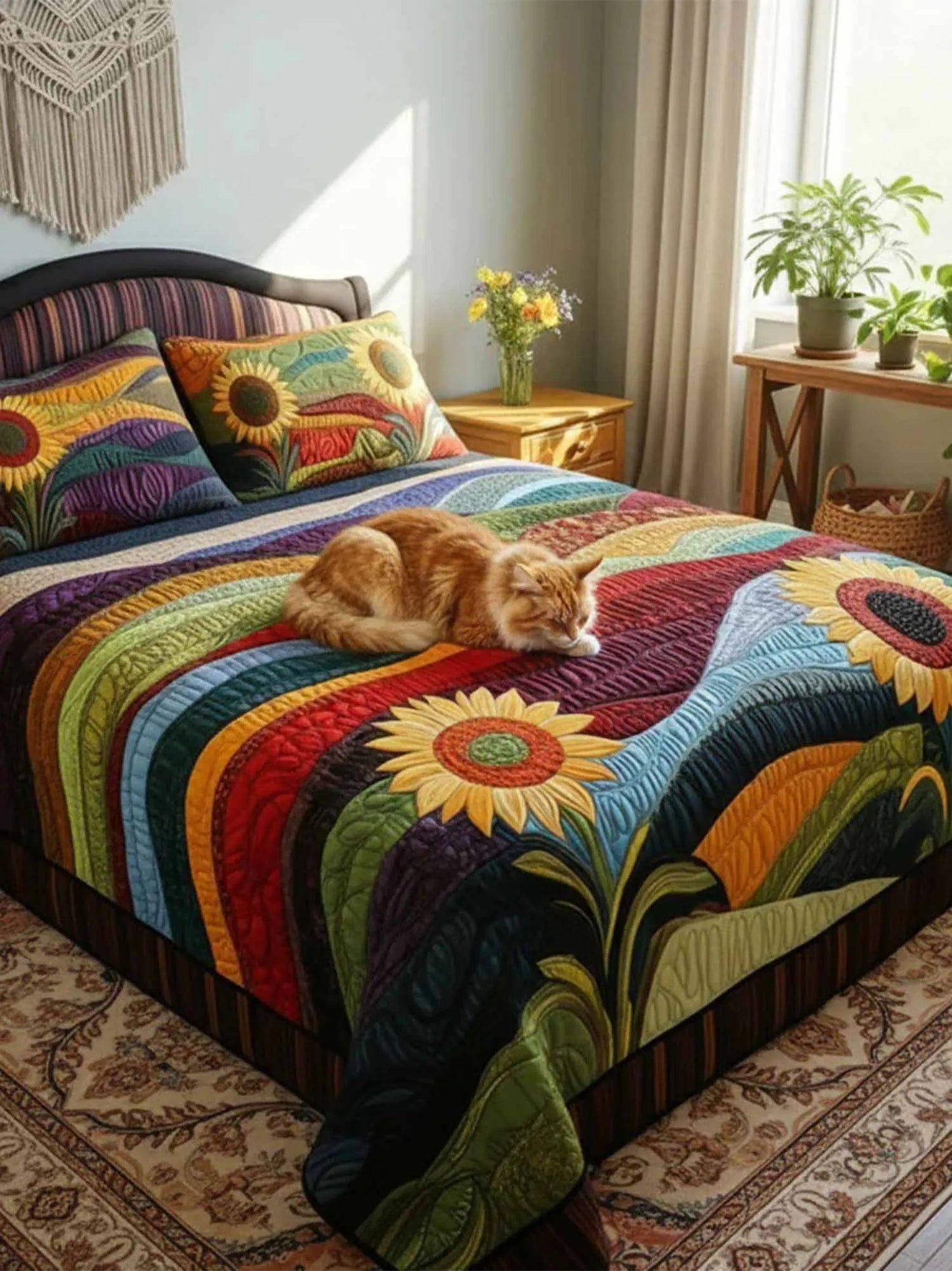 Country Sunflower Dreams 3-Piece Quilted Bedding Set3