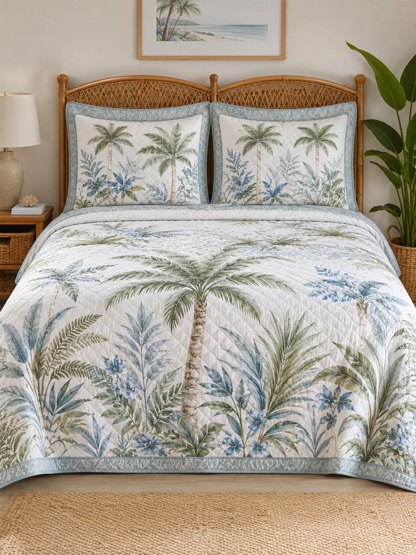 Coastal palm trees 3-Piece  Quilted Bedding Set