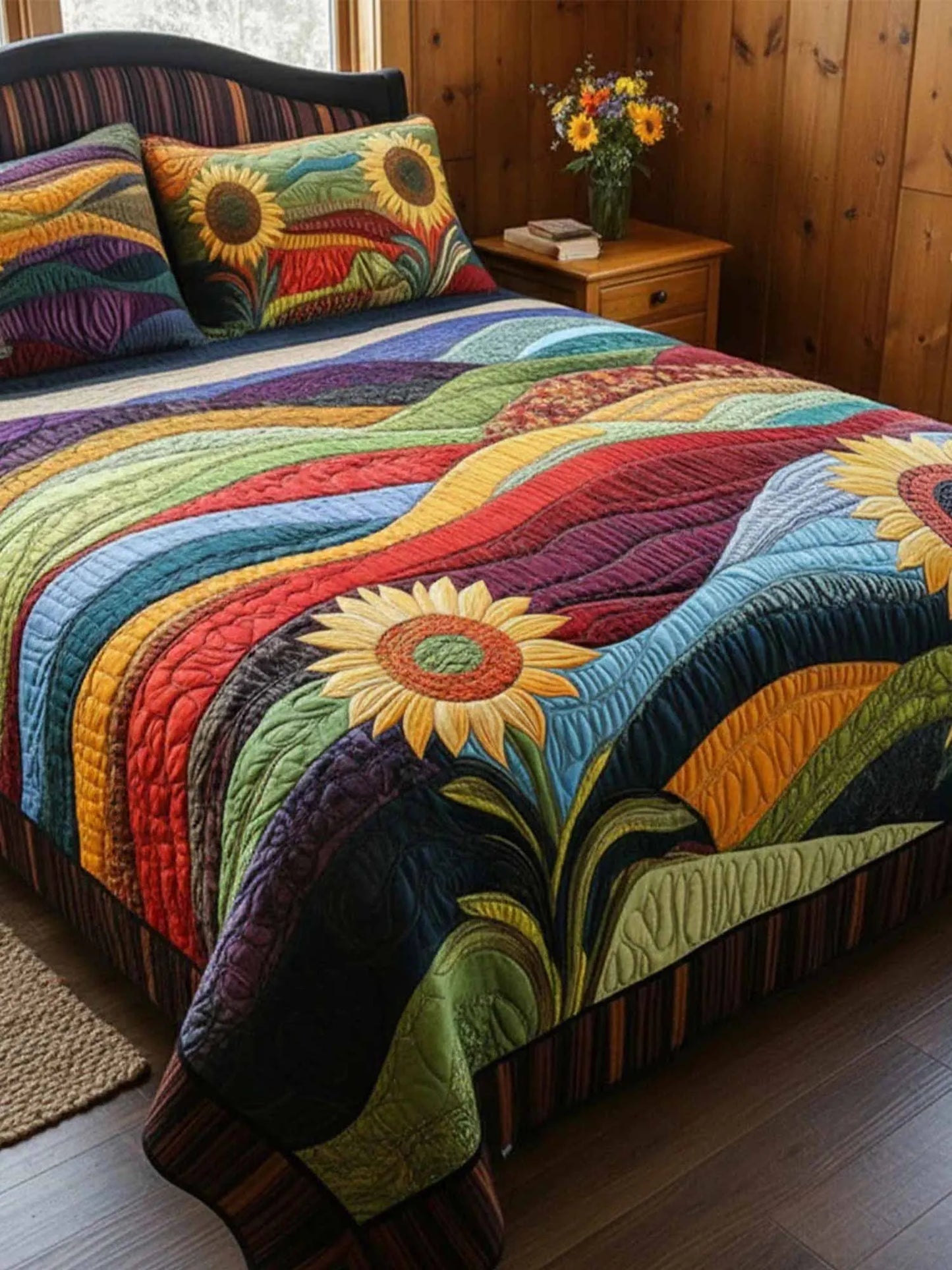 Country Sunflower Dreams 3-Piece Quilted Bedding Set3