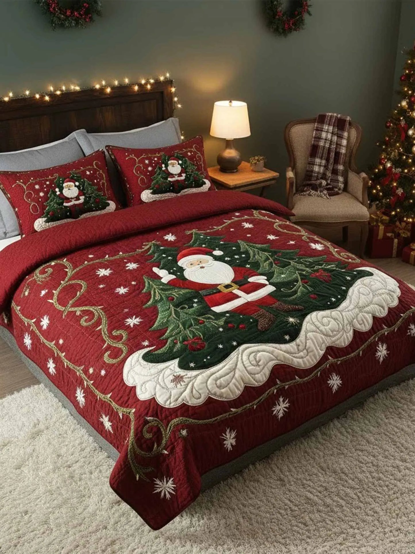 Santa Workshop 3-Piece Quilted Bedding Set