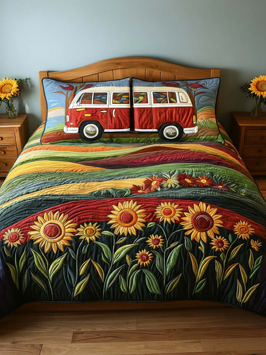 Hippie Van Flower 3- Piece Quilted Bedding Set