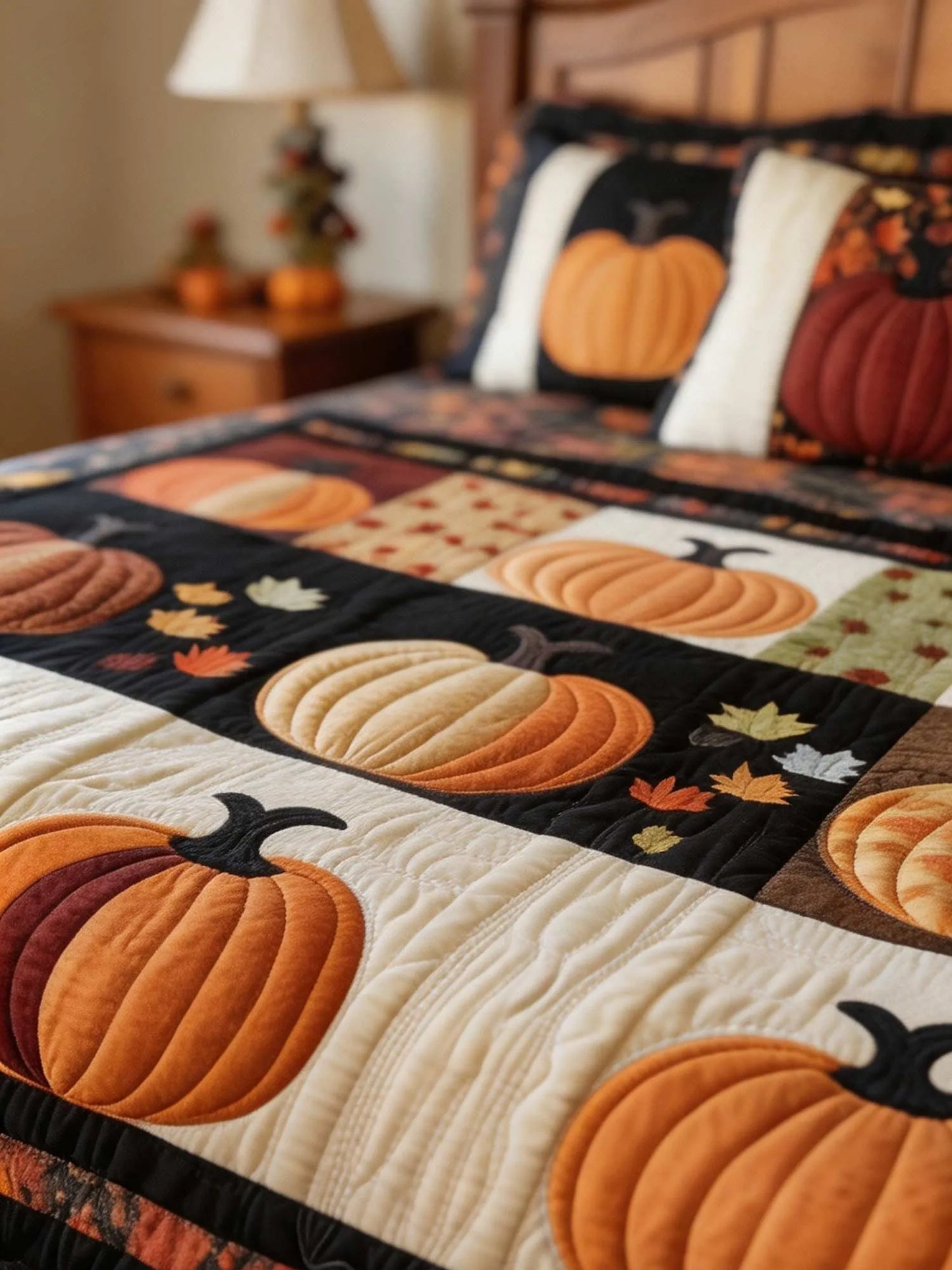 Halloween Pumpkin 3‐Piece Quilted Bedding Set