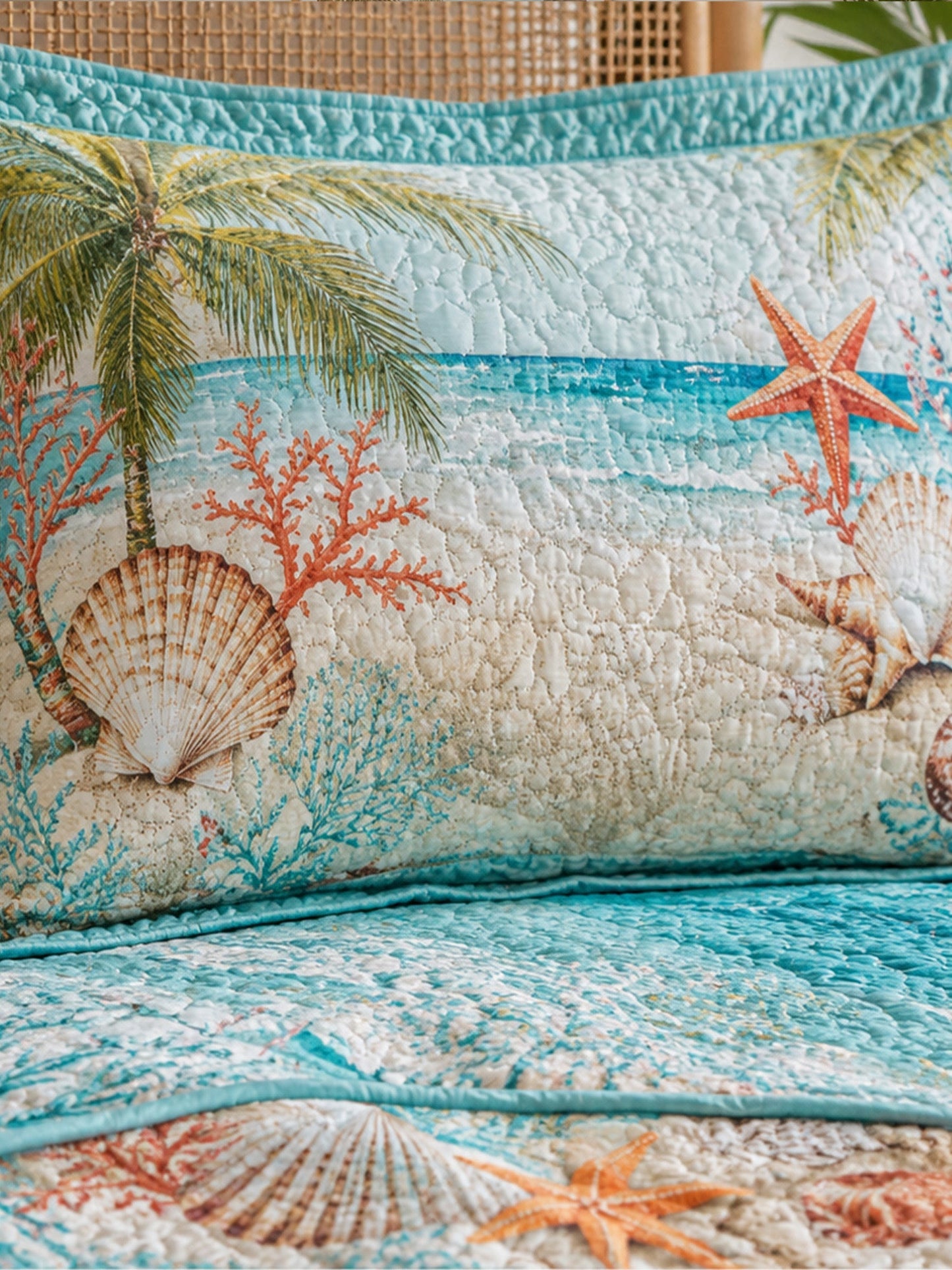 Seashells and Starfish on the Shore 3-Piece  Quilted Bedding Set