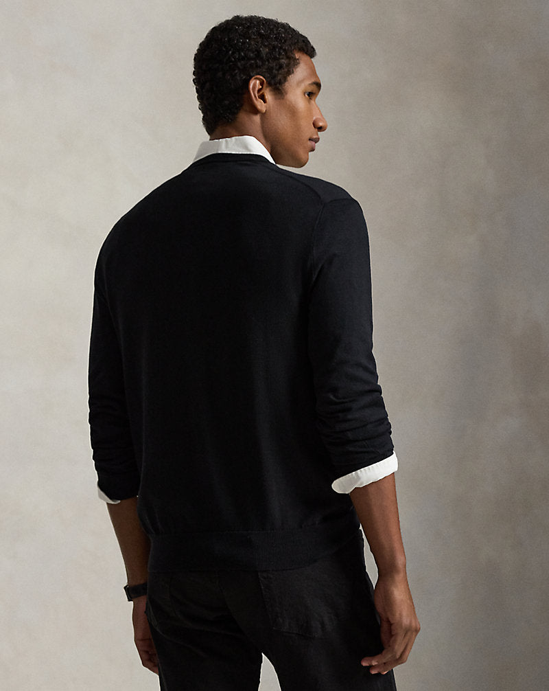Slim Fit Cotton V-Neck Sweater Black
