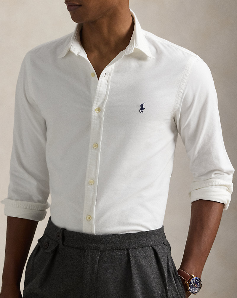Slim Fit Garment-Dyed Oxford Shirt White
