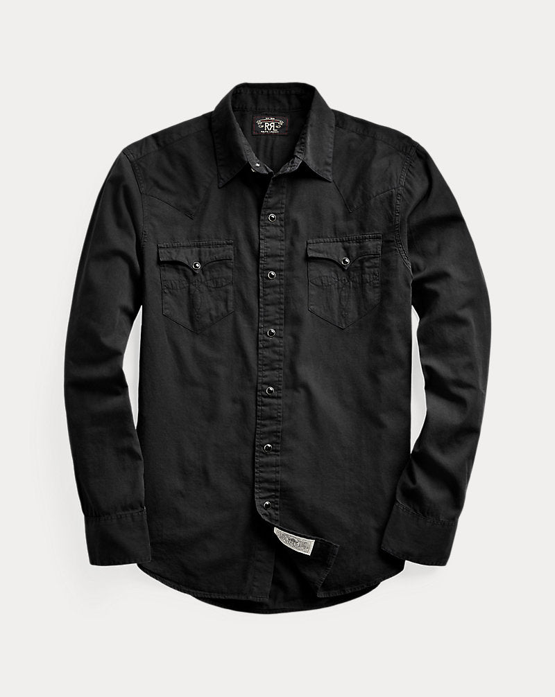 Slim Fit Twill Western Shirt Black