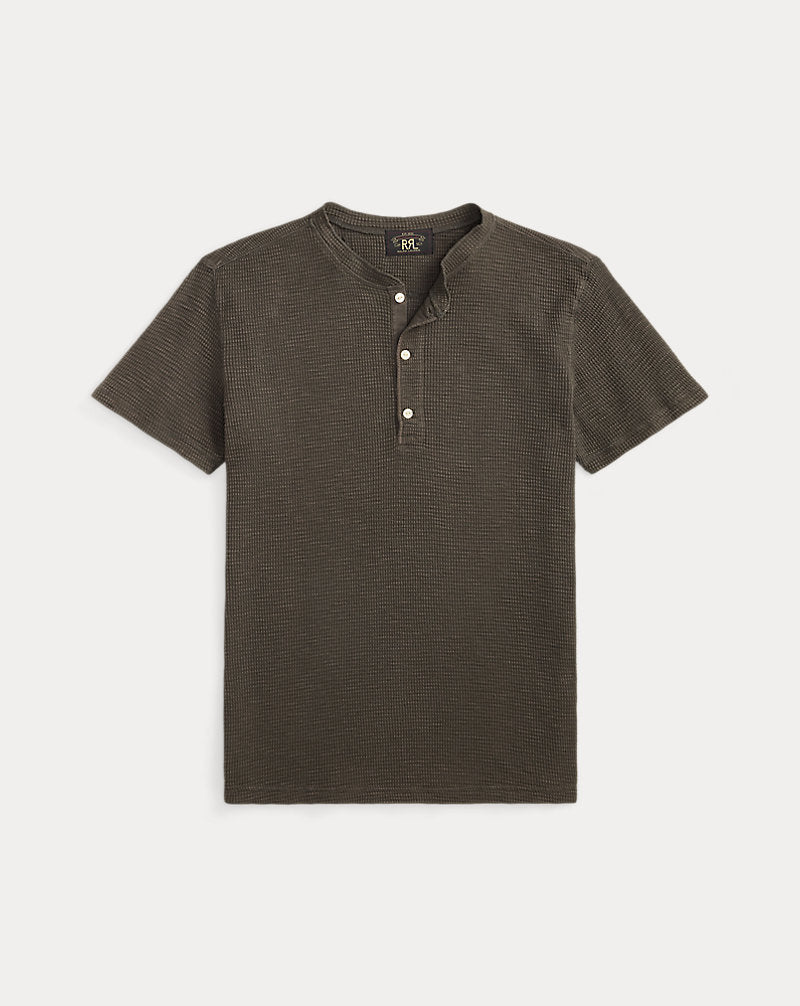 Waffle-Knit Short-Sleeve Henley Shirt Faded Black Canvas