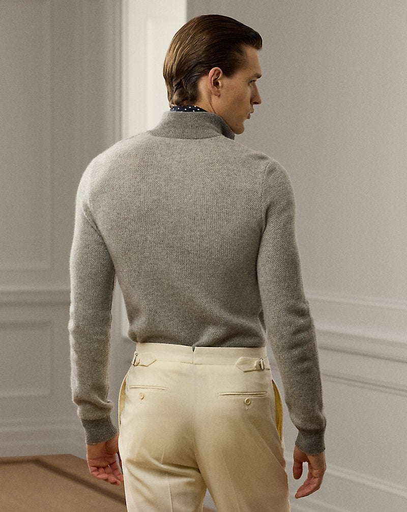 Cashmere Birdseye Quarter-Zip Jumper Light Grey Heather