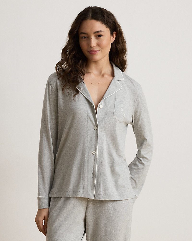 Knit Cotton-Blend Sleep Set Heather Grey