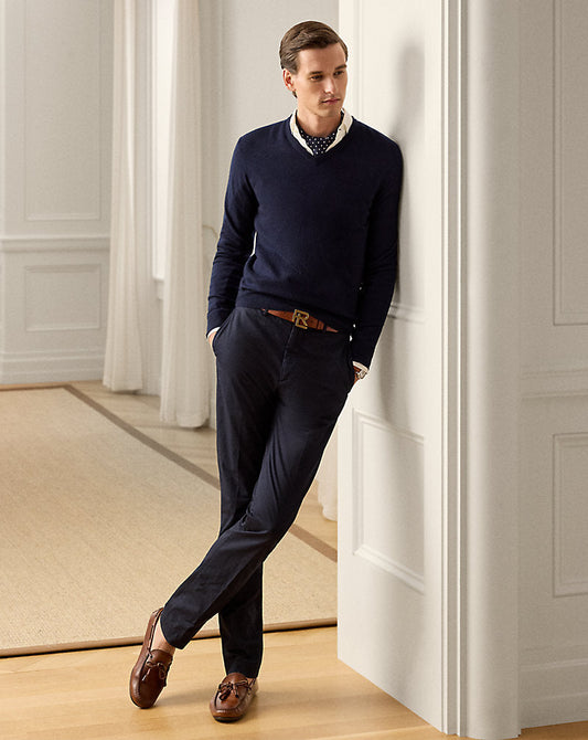 Slim Hand-Tailored Stretch Chino Trouser Classic Chairman Navy