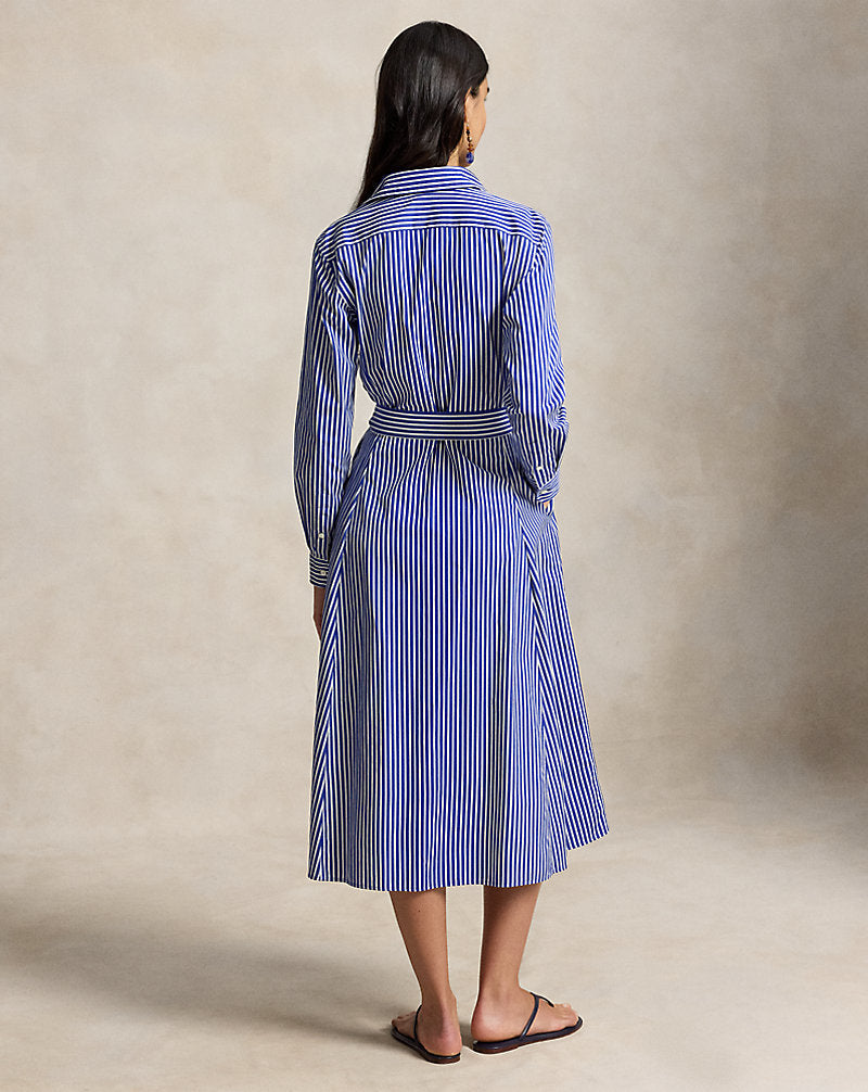 Belted Striped Cotton Shirtdress 1073b Bright Navy/ White