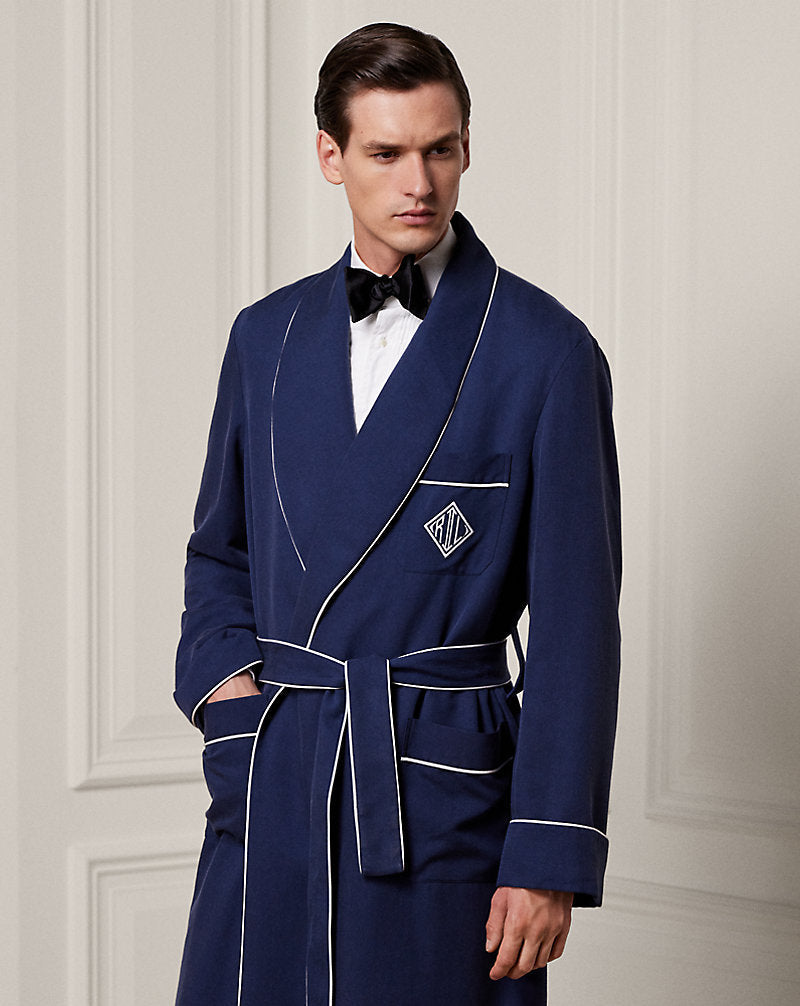 Monogram Silk Twill Robe Navy