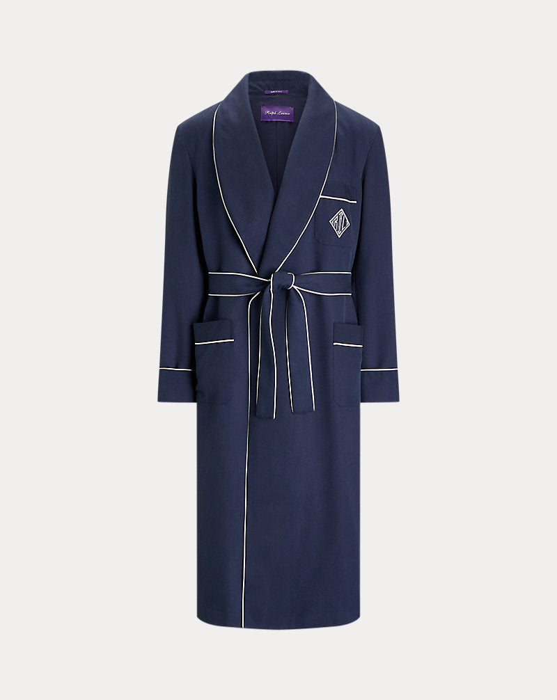 Monogram Silk Twill Robe Navy