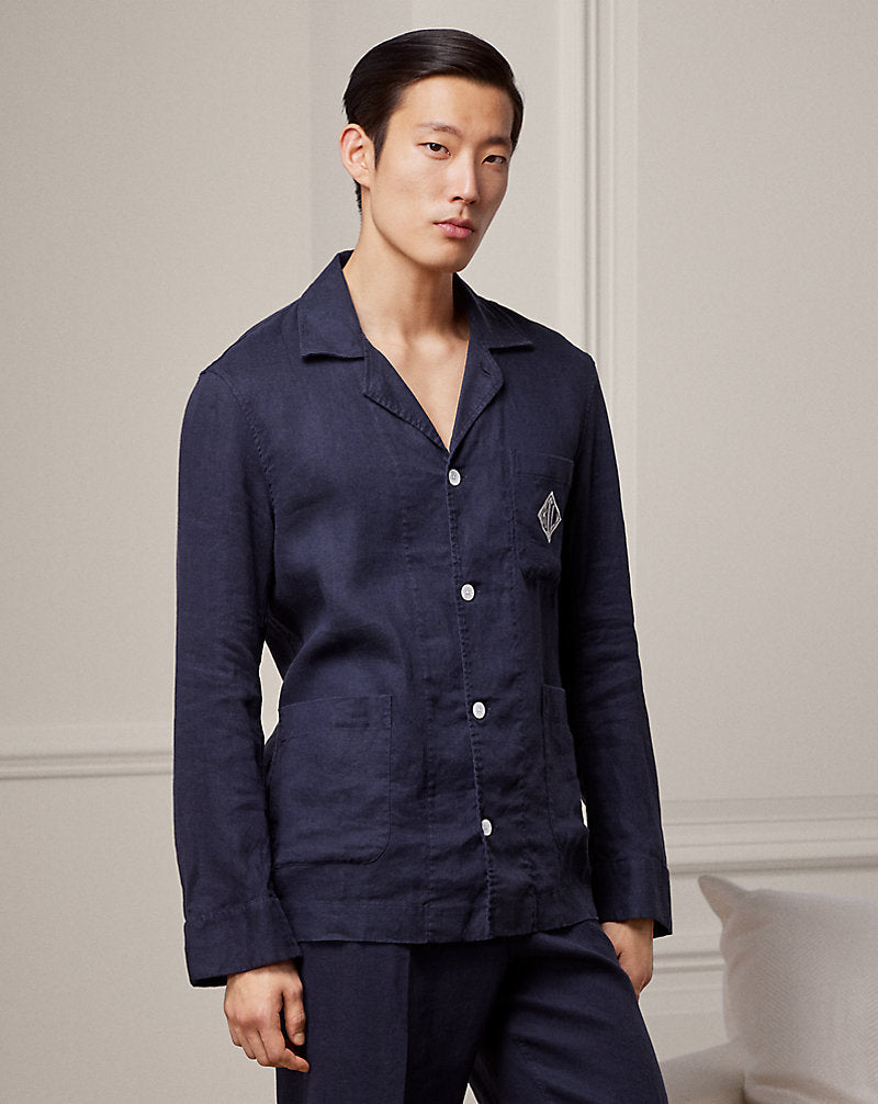 Monogram Linen Pyjama Set Navy