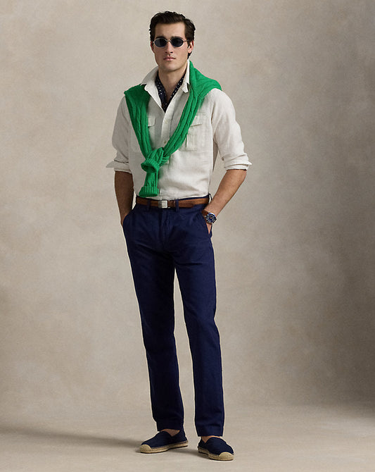 Straight Fit Linen-Cotton Trouser Newport Navy