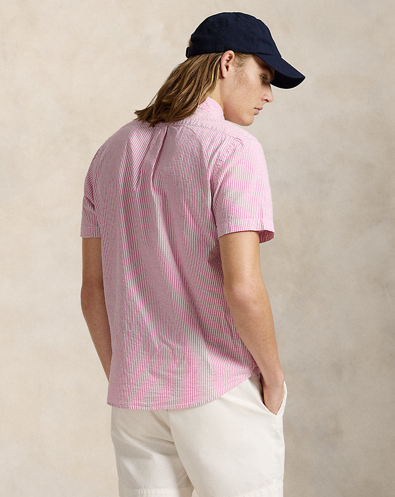 Custom Fit Seersucker Shirt Rose/White