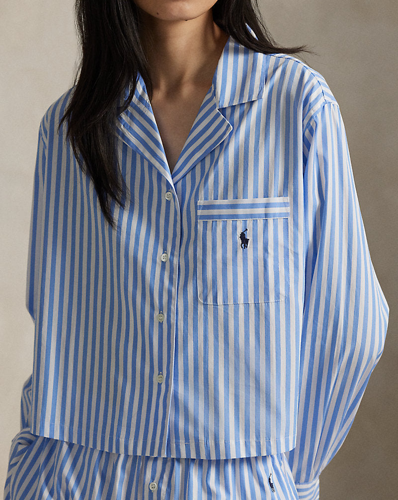 Crop Top & Boxer Poplin Pyjama Set Wide Stripes