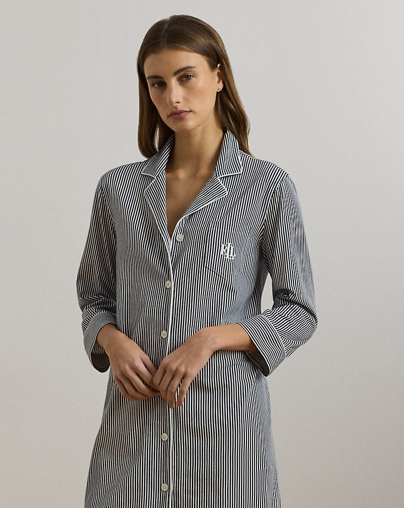 Striped Cotton Jersey Sleep Shirt Navy Stripe