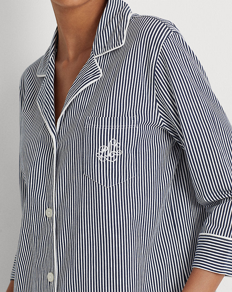Striped Cotton Jersey Capri Sleep Set Navy Stripe