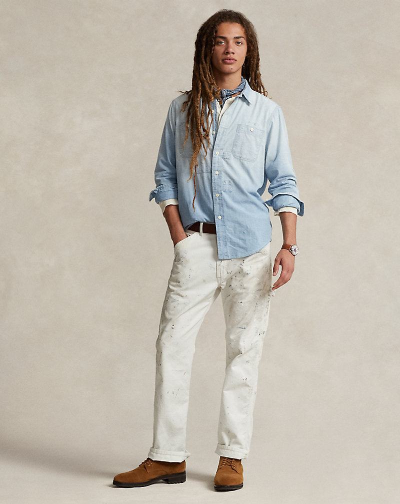 Classic Fit Indigo Chambray Workshirt Indigo Mending