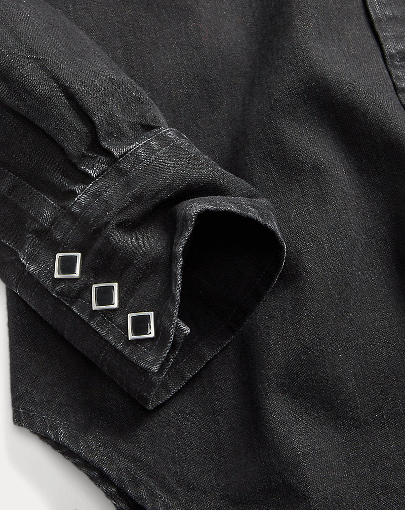 Slim Fit Denim Western Shirt Black