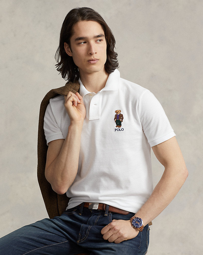 Custom Slim Fit Polo Bear Polo Shirt White