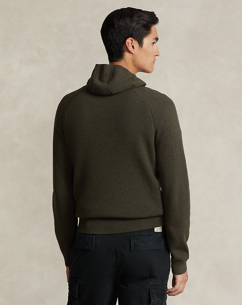 Textured Wool Snorkel Hoodie Fossil Green