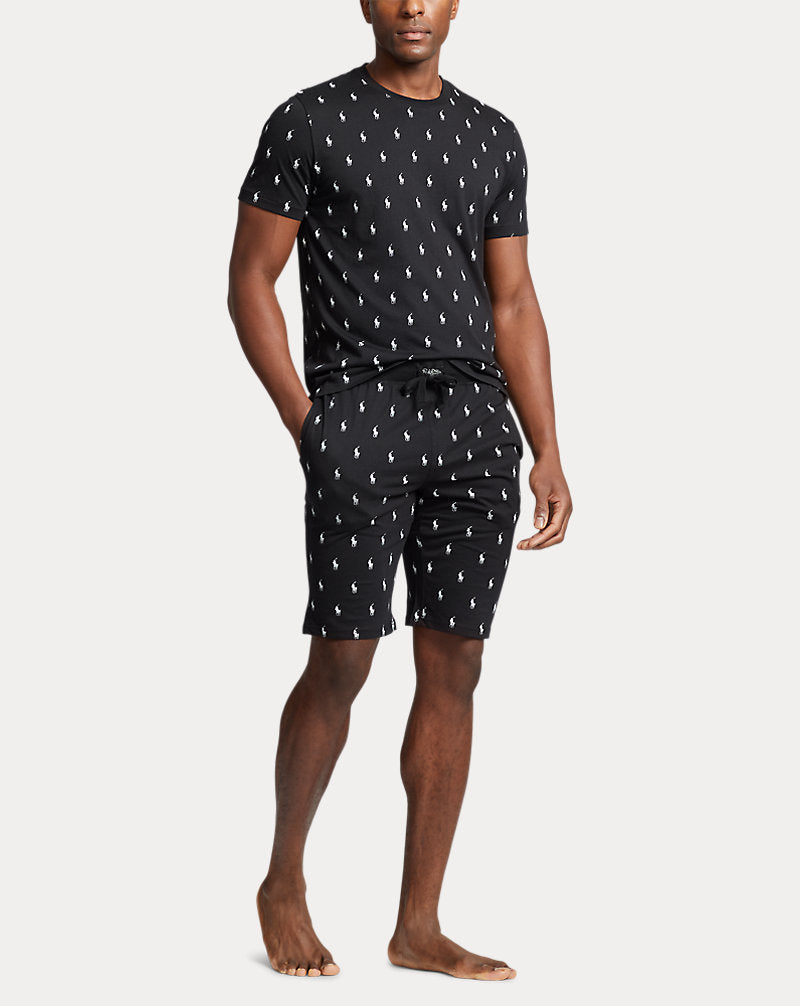 Allover Pony Cotton Jersey Sleep Short Polo Black Aopp