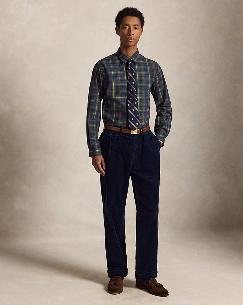 Custom Fit Plaid Poplin Shirt 5072 Forest/Red Multi