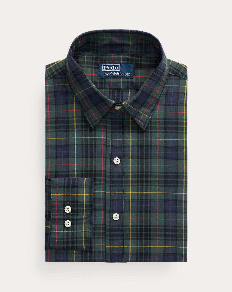 Custom Fit Plaid Poplin Shirt 5072 Forest/Red Multi