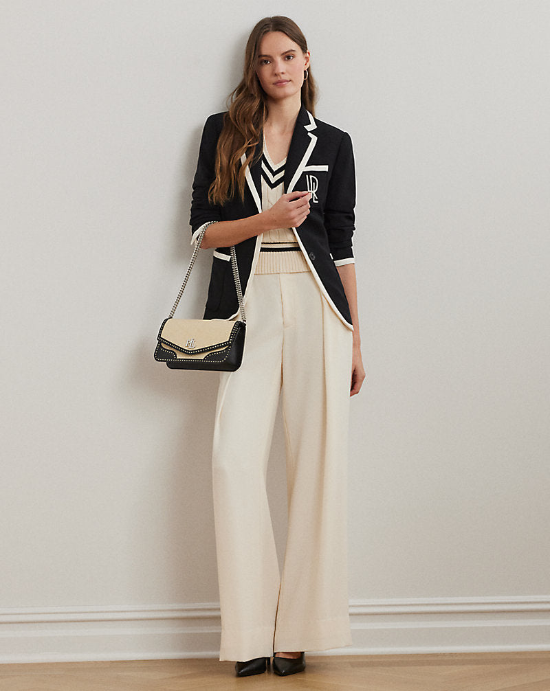 Two-Tone Georgette Blazer Black/Mascarpone Cream