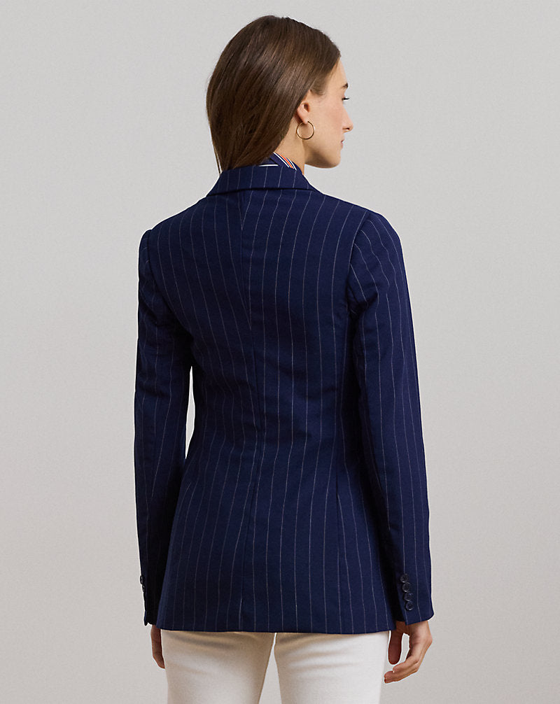 Pinstripe Double-Breasted Twill Blazer Navy/White