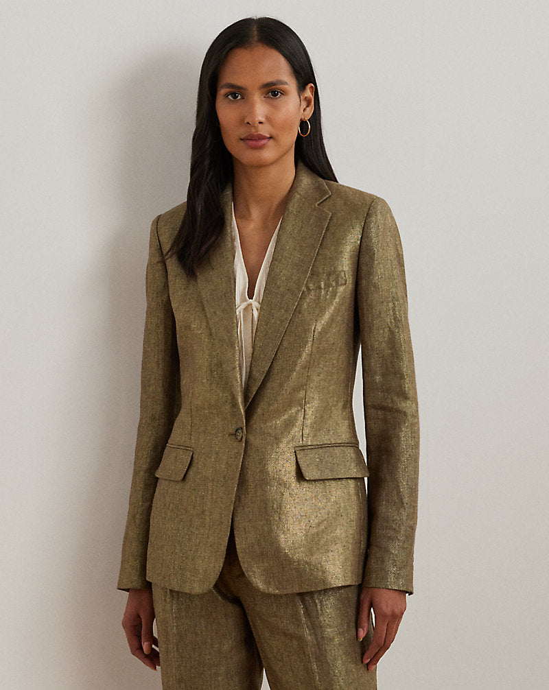 Stretch Velvet Blazer Metallic Bronze