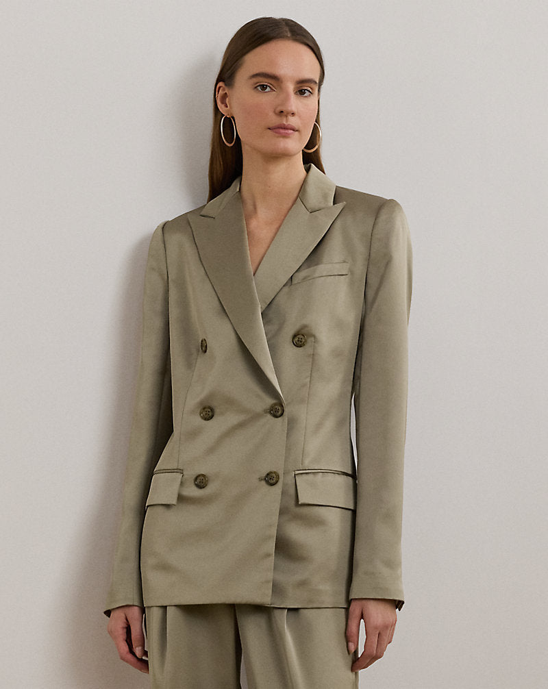 Double-Breasted Charmeuse Blazer Madison Tan