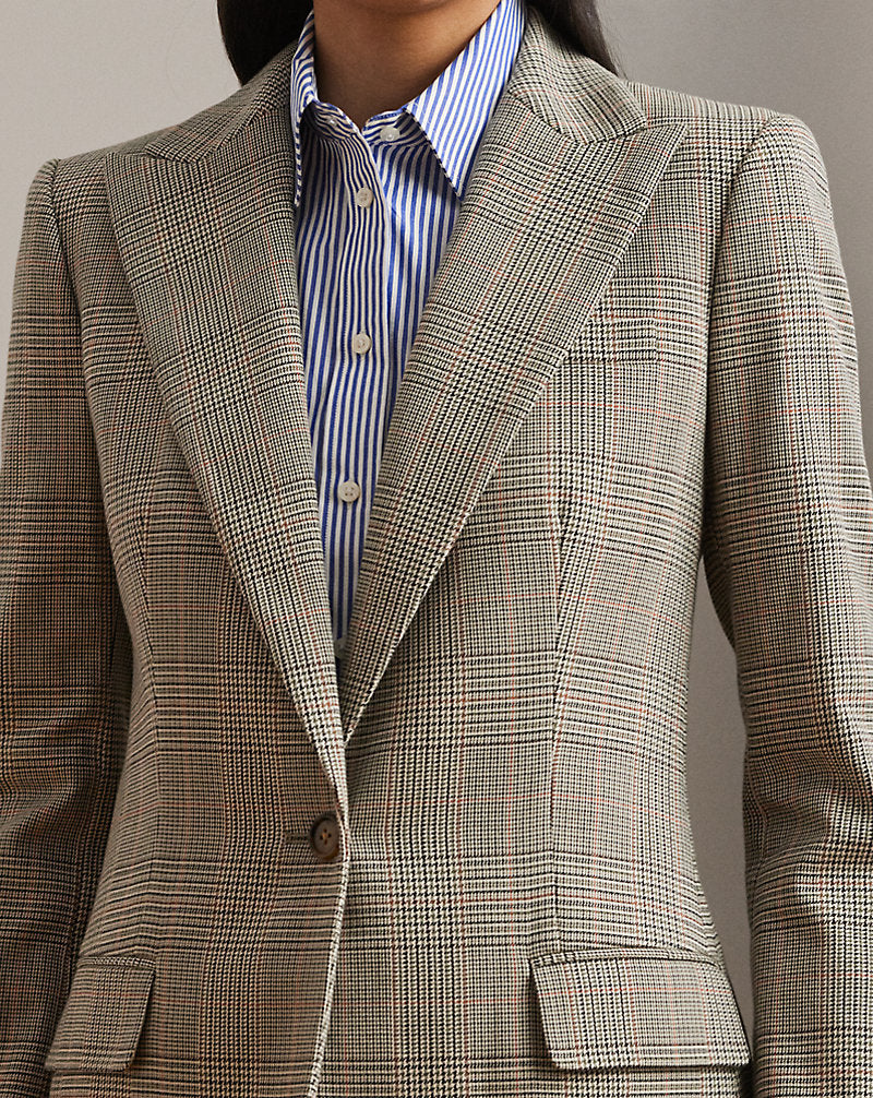Glen Plaid Cotton-Blend Twill Blazer Navy/Tan Multi