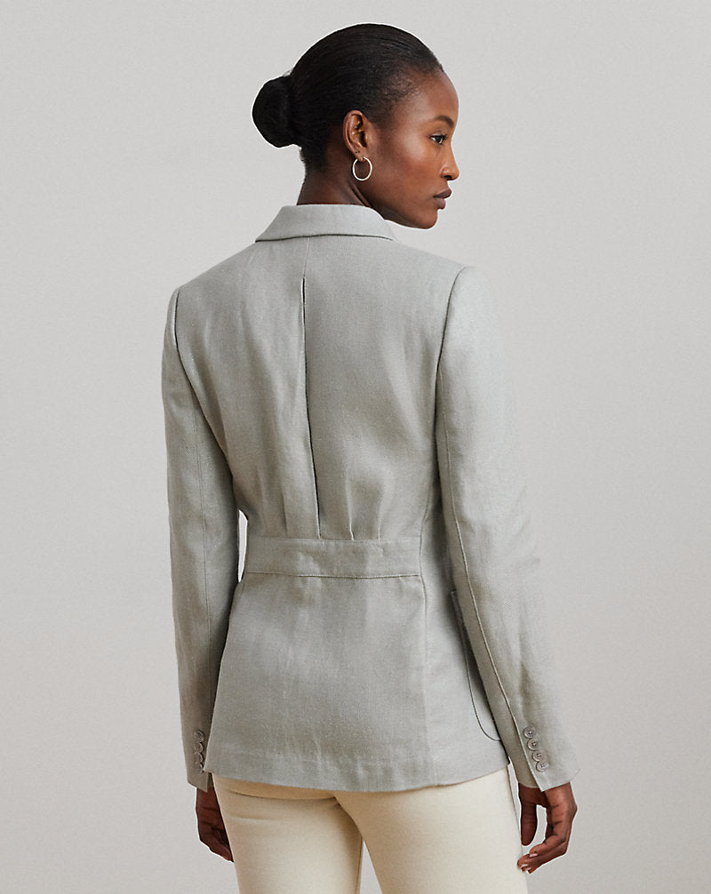 Foiled Linen-Cotton Blazer Light Blue/Silver Foil