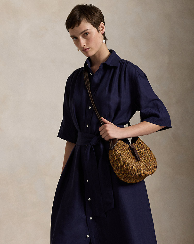 Belted Silk-Blend Shirtdress New Navy